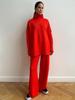 Women's Autumn/Winter High-Neck Sweater and Knit Pants Set - European/American Style, Loose Fit, Thick, Casual