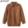 BITCED Fashionable Oversized Leather Jacket for Women Long-Sleeve Collared Spring/Fall Coat