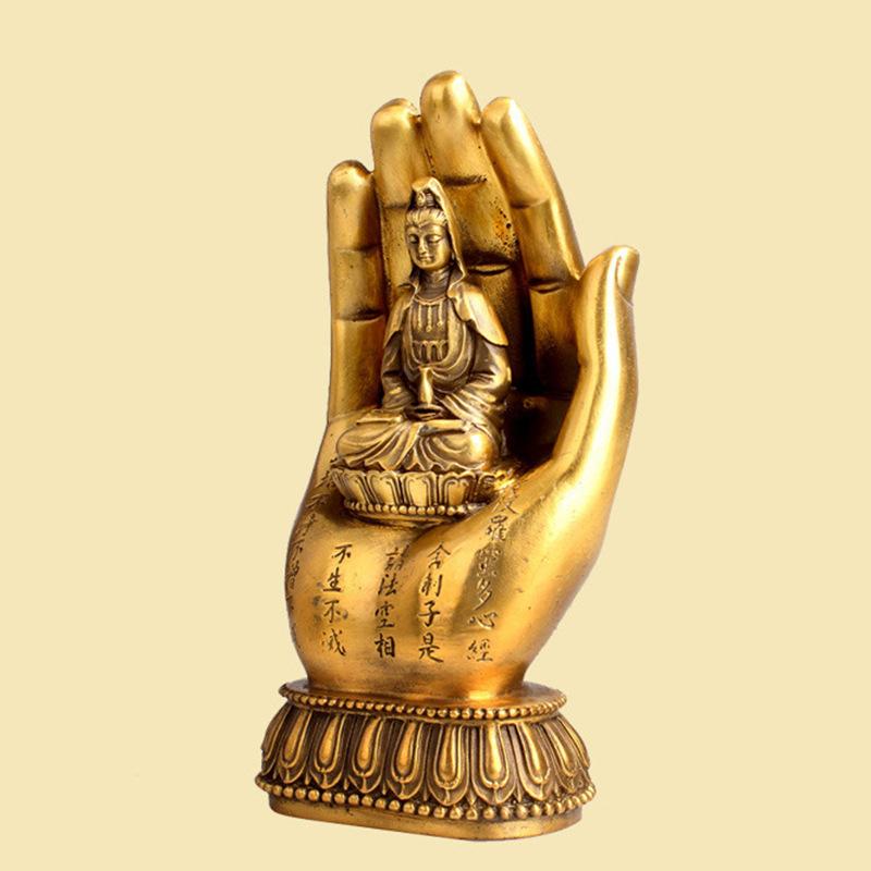 Brass Craftwork Guanyin , Heart Sutra Buddha Hand Home Decorative Ornament, Bronze Item