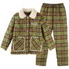 Casaco de algodão puro tecido pijamas para mulheres no inverno, três camadas espessadas algodão xadrez roupas quentes para casa, conjunto de inverno