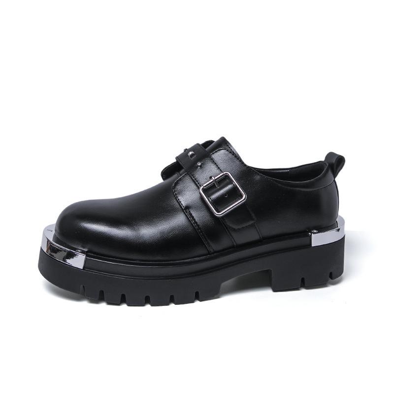 Men's Plus Size Leather Shoes - Autumn/Winter, Thick Sole, Height Increasing, British Style, Casual Buckle Trend