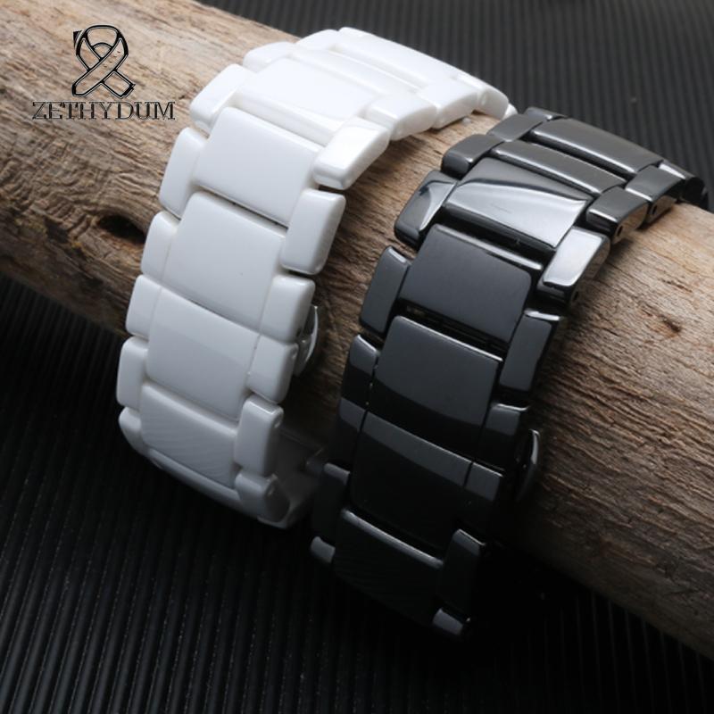 Für Armani AR1507/AR1509/AR1499/AR1895 Helle Oberfläche Zubehör schwarzes weißes Keramik-Armband matt Schnellverschluss-Armband 22mm