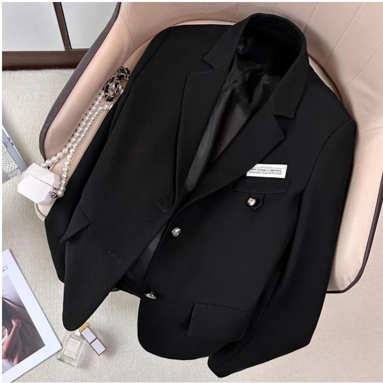 Women Black Short College Style Blazer Slim Fit Office Jacket Elegant Versatile
