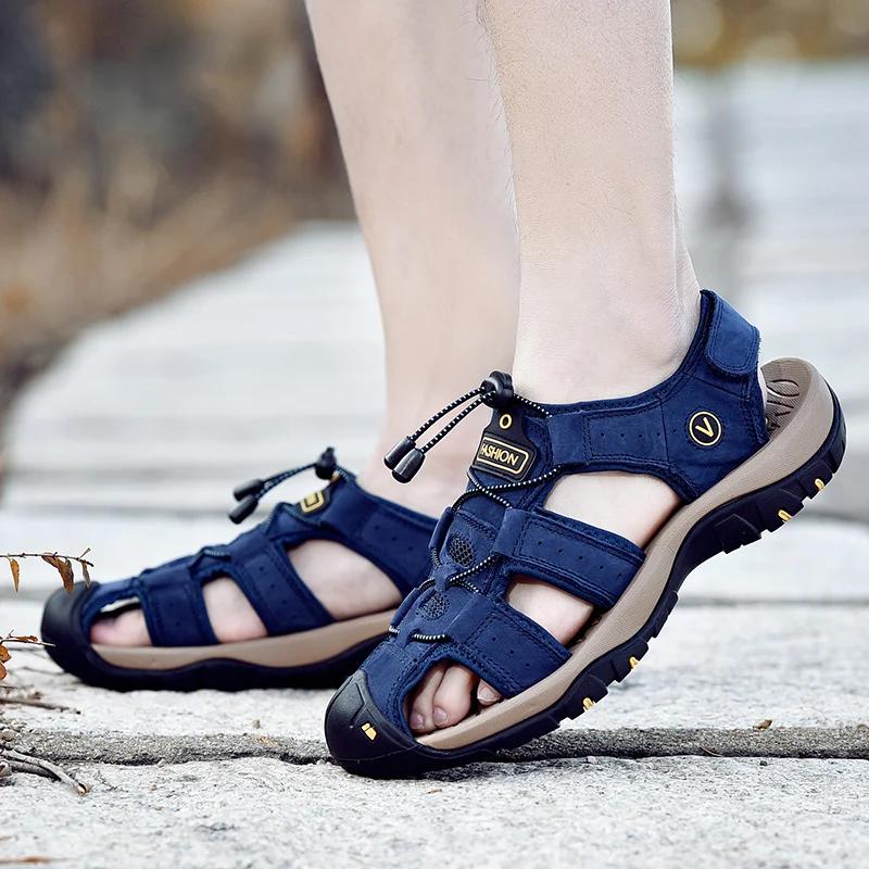 2024 Summer Men Sandals Genuine Leather Casual Shoes for Men Outdoor Mountaine Breathable Sandals Roman Beach Shoes Plus Size 48
