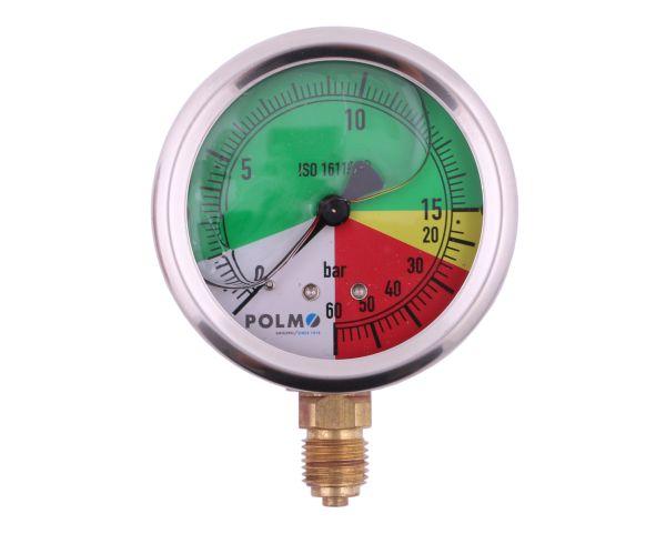 Manometr Glicerynowy M63 0-15/60 Bar Gwint G1/4" Dolne Przyłącze. Obudowa Kwasoodporna. Opryskiwacz Polmo