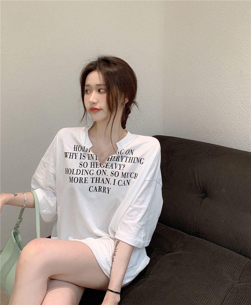 Plus Size V-Neck Korean T-Shirt: Summer Trend, Loose Fit, Short Sleeves