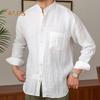Spring Fall Men Shirt Stand Collar Single-breasted Long Sleeves Buttons Solid Color Cardigan Formal Business Style Office Top
