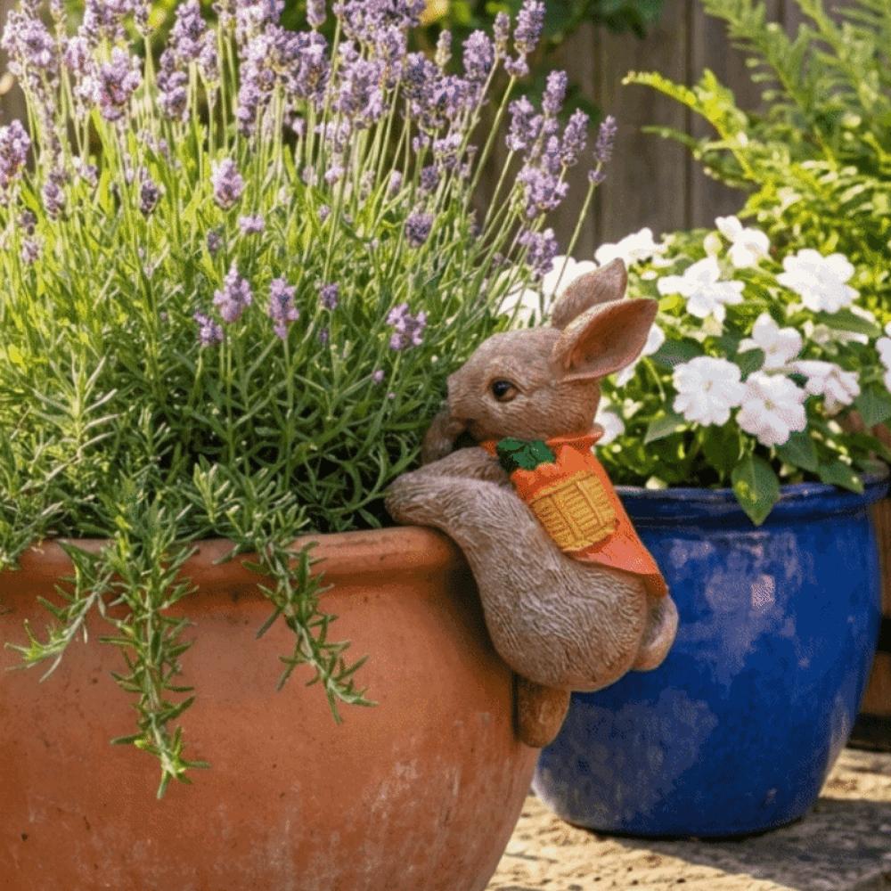 Resin Rabbit Flower Pot Hanger Cute Bunny Statue Bunny Ornaments Climbing Bunny Figurine  Outdoor