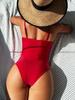2025 European & American Solid Color Spaghetti Strap One-Piece Bikini for Women
