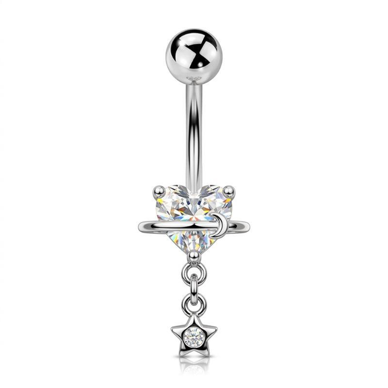 Curved Navel Rings Crystals Sexy Body Belly Button Ring Chains Flower Heart Belly Piercing Umbigo Stainless Steel Jewelry