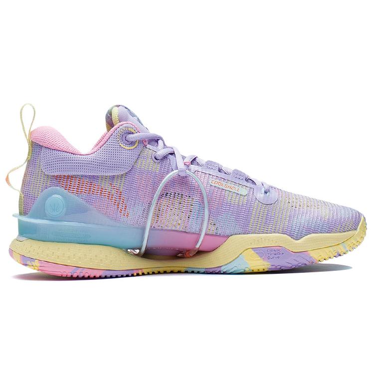 New LINING Speed 8 Basketball Shoes Men Low Top Lilac/Light Banana Yellow ABAS015-3