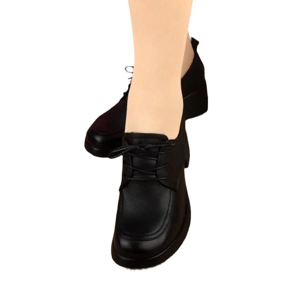 Źródło Fabryka Buty Mamy Buty Pojedyncze 2024 Wiosna i Lato Nowe Retro Głęboki Dekolt Okrągły Czubek Gruby Obcas Moda Małe Skórzane Buty Czarne