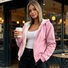 Casual Hooded Coat Women Fleece Jacket with Pockets, Fall Winter Zip-Up Pockets Coat, Loose Fit Warm Thickened Outerwear for Lady