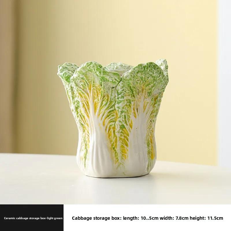 Modern Ceramic Cabbage Pen Holder Dresser Makeup Brush Organizer Sundries Storage Box Office Desktop Pen Holder Home Decoration