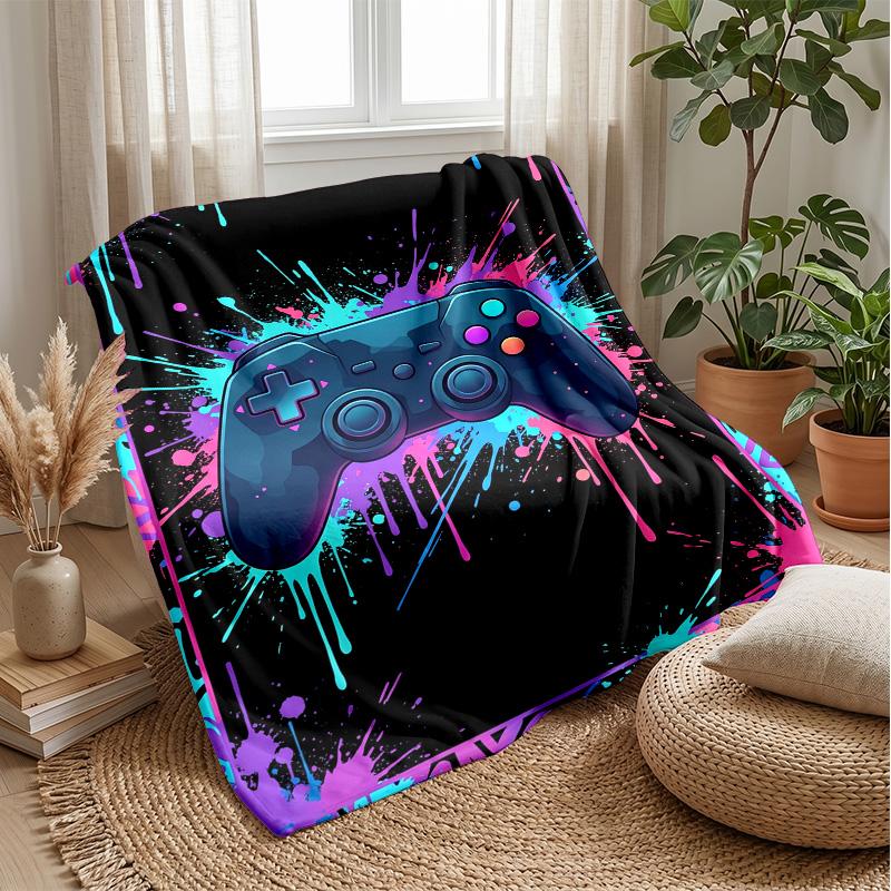 Neon Retro Game Controllers Theme blanket Lightweight Warm Flannel Blanket Decorative Throw Blanket for Home Decoration
