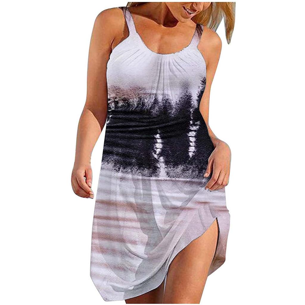 Dame Mote Gradient Trykk Ermeløs Spaghetti Maxi Kjole