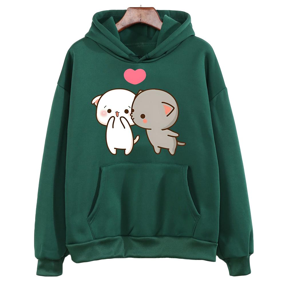 Peach and Goma Mochi Cat Cartoon Print Hoodie Women'S Clothing Kawaii Boba Femme Summer Sweatshirt Sudaderas Girls Cute Hoodies