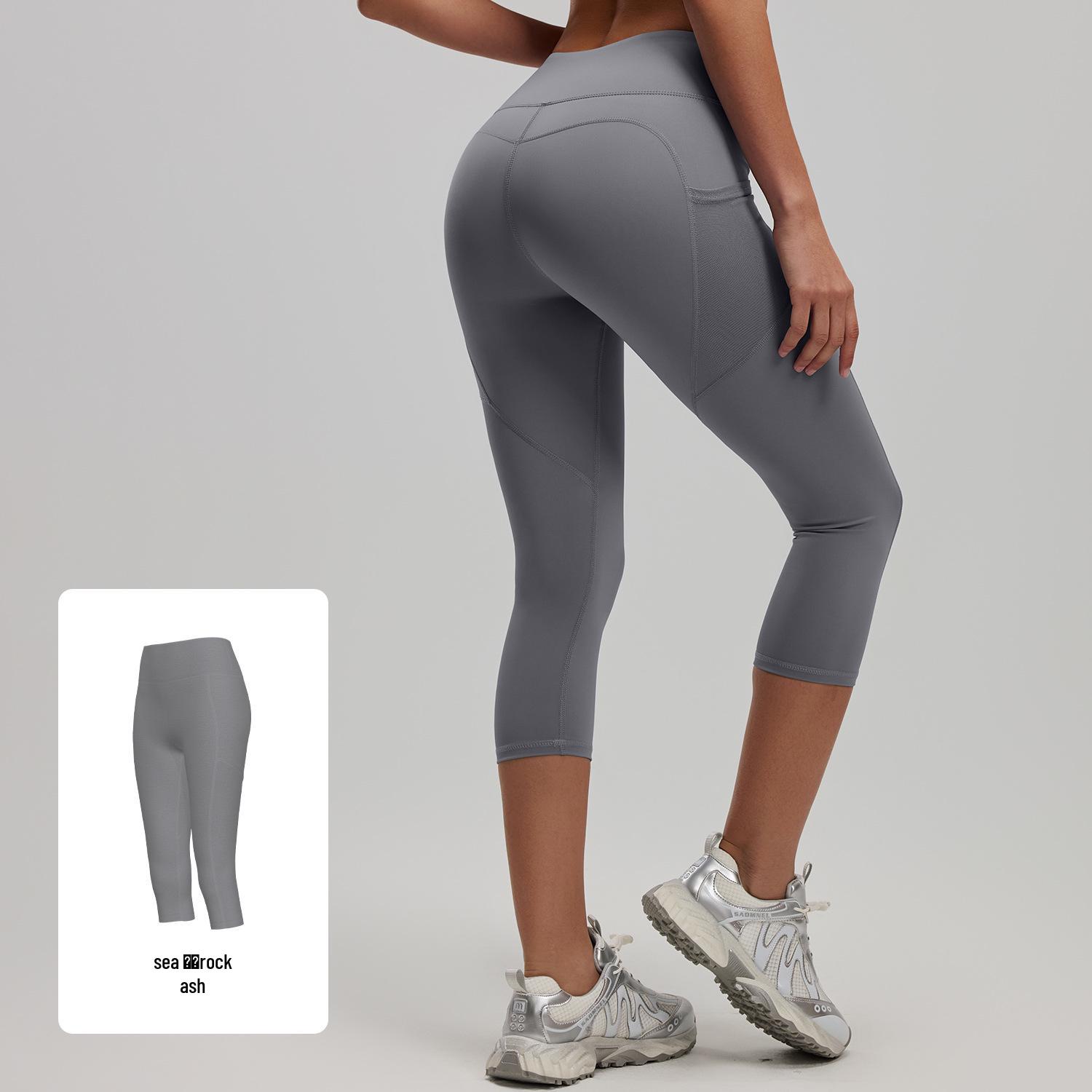 Juyitang High Waist Butt Lifting Mesh Pocket Yoga Capris 2026 (7/8 Length) L