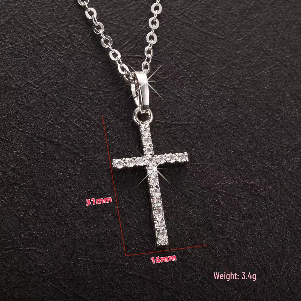 European & American Rhinestone Cross Pendant Necklace - Exquisite Hip-Hop Clavicle Chain