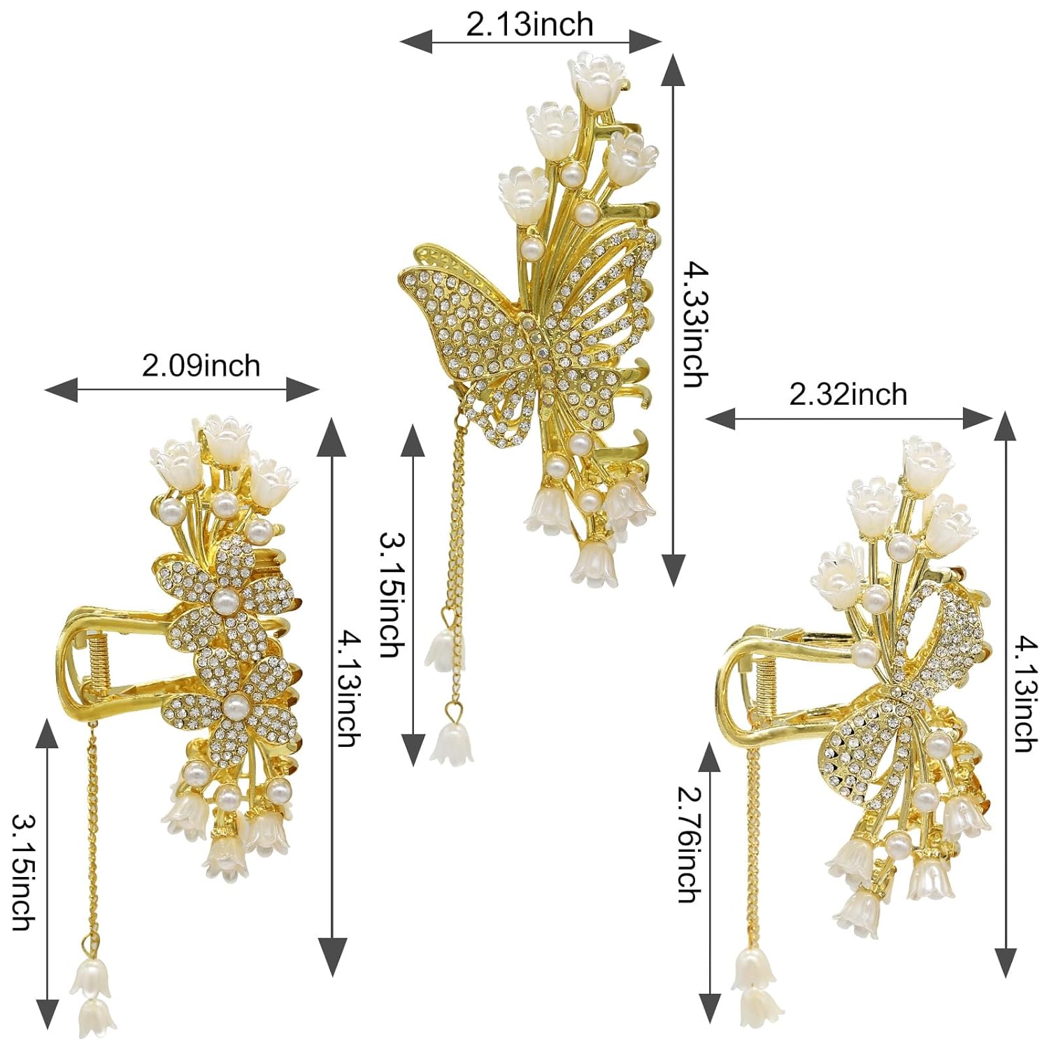 3 PCS Gold Metal Florid Claw Clips-Large Claw Clips for Thick Hair, Metal Hair Clips for Women, Gold Hair Clips for Girls,Metal Hair Claw Clips for