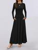 2025 Cross-border Women's Round Neck Pleated Pocket Slim Fit Long Sleeve Knit Dress