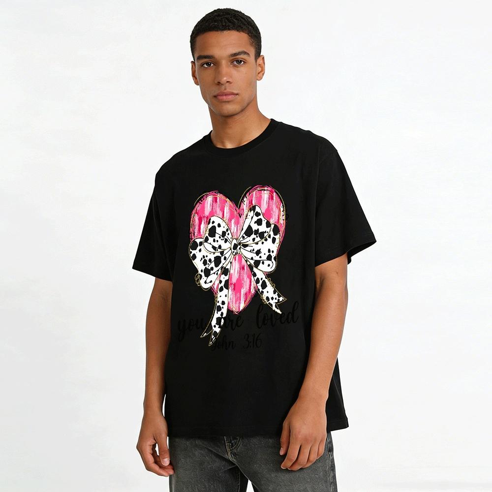 John 3:16 You Are Loved Bow Heart Print Casual Top Pure cotton T-shirt