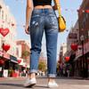 Valentine's Day Pink Leopard Print Ripped Denim Pants
