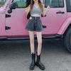 Women's Ultra High Waist Gray Denim Shorts - Double Button, A-Line, Wide Leg, Petite Size