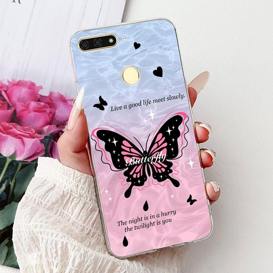 For Huawei Y6 2018 Case ATU-L21 ATU-L22 Cover Luxury Marble Butterfly Soft Silicone Phone Cover For Huawei Y6 Prime 2018 Carcasa