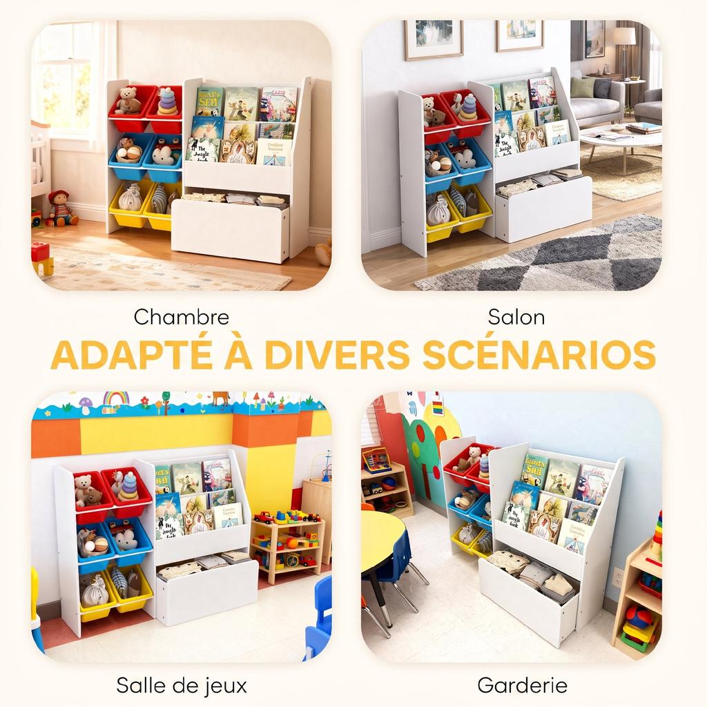 Children's Storage Unit for Toys, 6 Removable Bins, Rolling Chest, 100 x 30 x 80 cm, Multicoloured