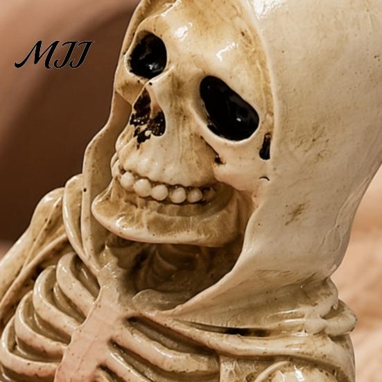 Grim Reaper Figurine Skeleton Holding Pumpkin Figurine, Resin Statue, Halloween Dark Decor Spooky Shelf Table Ornament, Trick or Treat Gift Desktop