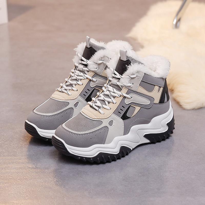 

Флисовые папины кроссовки новинка 2025 утолщенные зимние ботинки теплые и увеличивающие рост хлопковые ботинки на платформе женская обувь нескользящая 40 серый