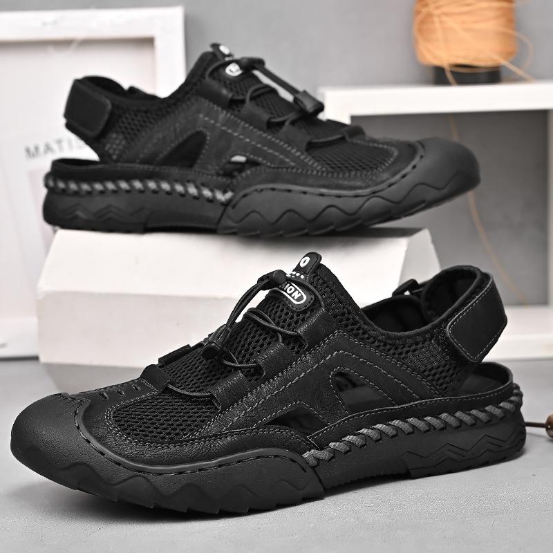 Sandals Men's Summer Casual Non-slip Hollow Breathable Soft Bottom Bag Head Beach Shoes Mesh Shoes Men's Shoes Breathable Non-slip
