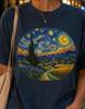 T-shirt Paysage Inspiré de Van Gogh Confort Artistique Colors Tee, T-shirt Cottagecore Style Nuit Étoilée, T-shirt Artistique Peinture Vintage pour Femmes