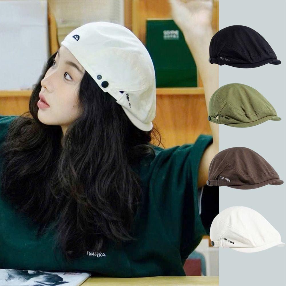 Spring Summer Embroidery Beret Hat Vintage Front Back Wear Flat Hat Cotton Soft Gatsby Cap Unisex