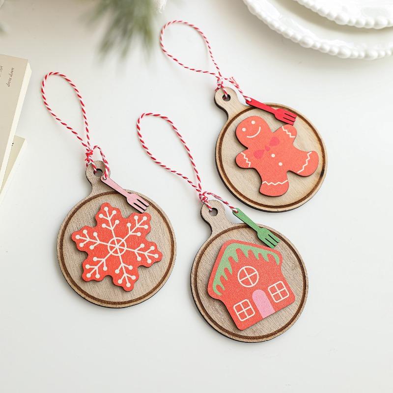 Wooden Christmas Round Wooden Sign Decoration Pendant Elk Santa Claus Christmas Tree Decoration