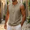 Men Color Block Sleeveless Muscle Workout Gym  Shirts Casual Button Down Slim Fit Tee