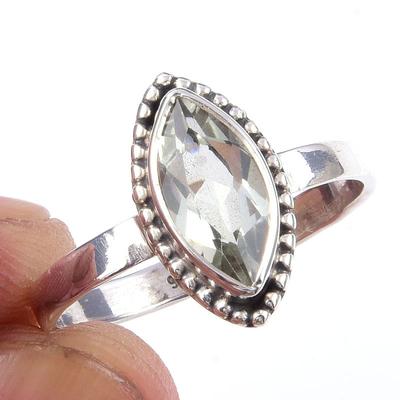 Natural Green Amethyst Gemstone 925 Solid Sterling Silver Jewelry Ring S.10 Z4L77