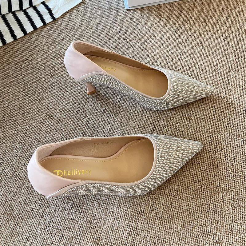 

B835-ES82 simple high heel diamond surface shallow mouth pointed head sexy and thin professional OL high heels women 39 рожевий