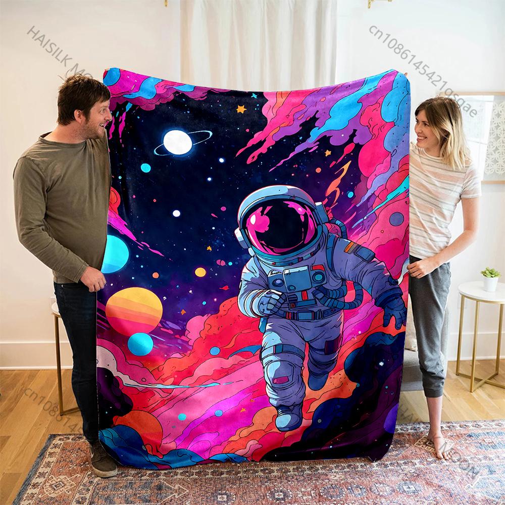 Astronaut Space Colorful Abstraction Print Blanket Flannel Material Soft Warm for All Seasons Home Outdoor Camping Picnics RV