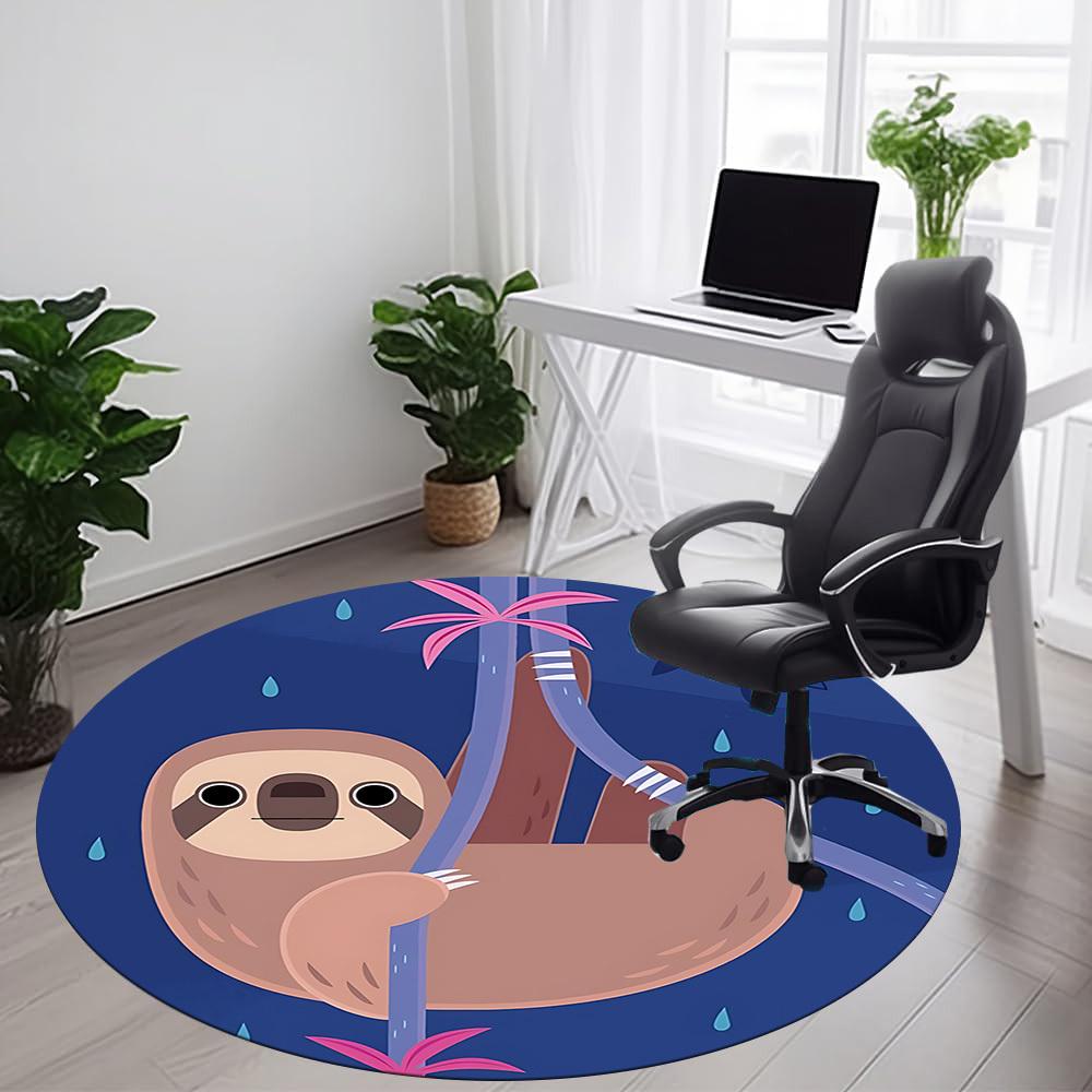 1pc Sloth Rainforest Office Round Area Rug, Under Office Chairs Bedroom Living Room Home Decor, Room Deco