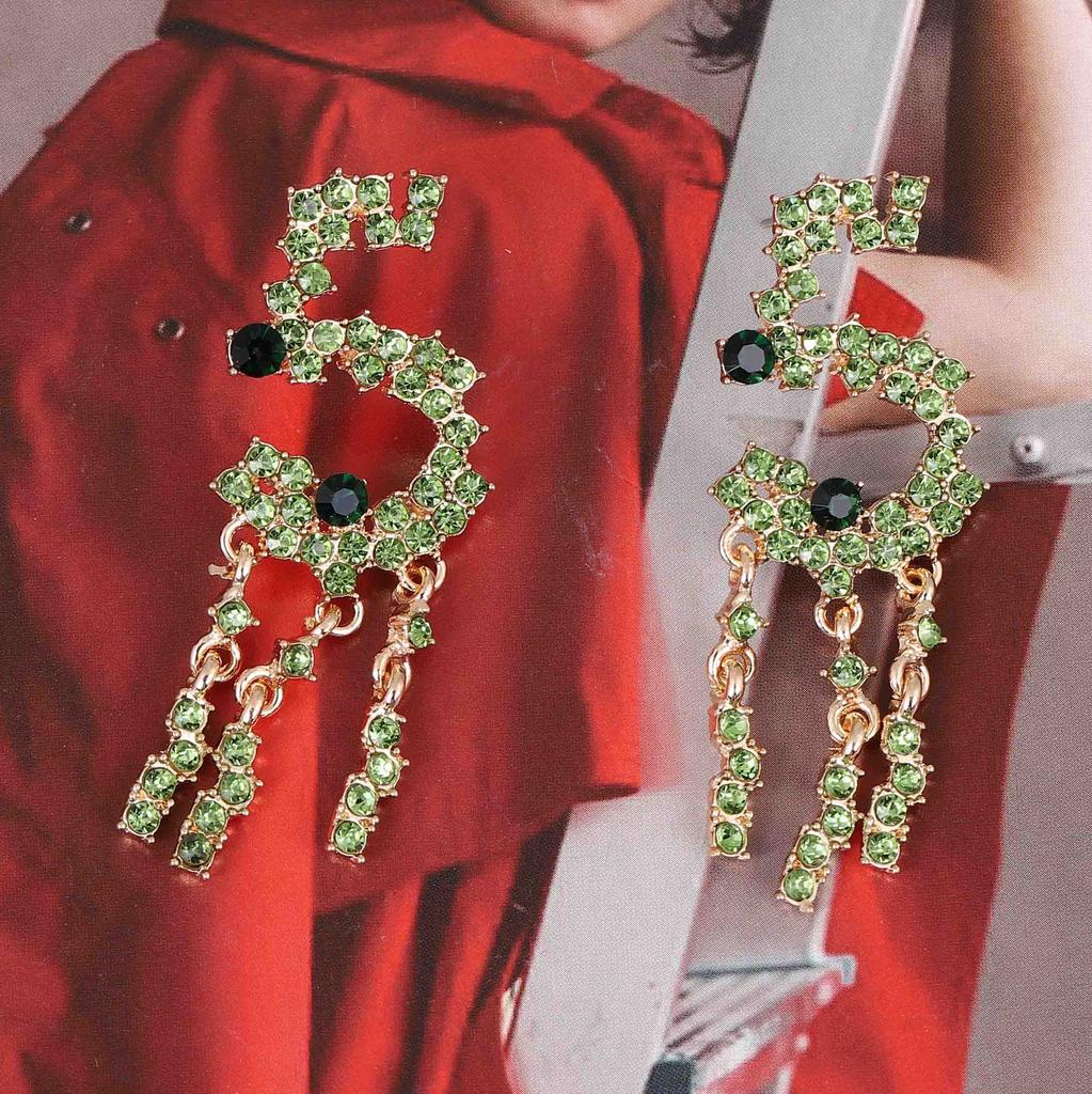 The fresh, long and fashionable alloy diamond-encrusted digital tassel earrings are versatile and simple