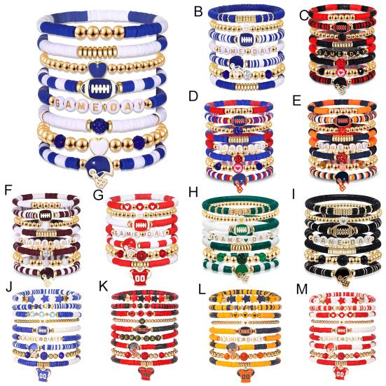 Game Day Bracelets Stackable Sports Football Charm Bracelets Elasticated Football Themed Bracelets Set for Women Men Football Fans Boho Summer