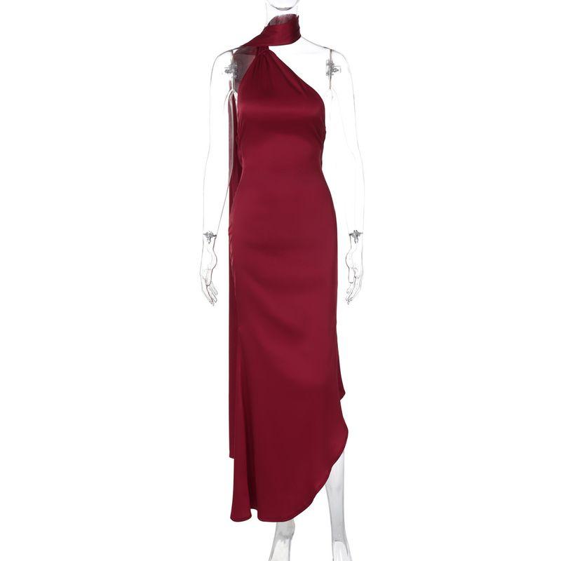 

Amazon Women clothes 2025 Spring and Summer New Fashion Sexy Backless Lace-up Hanging Neck Ribbon Dress Wine red L