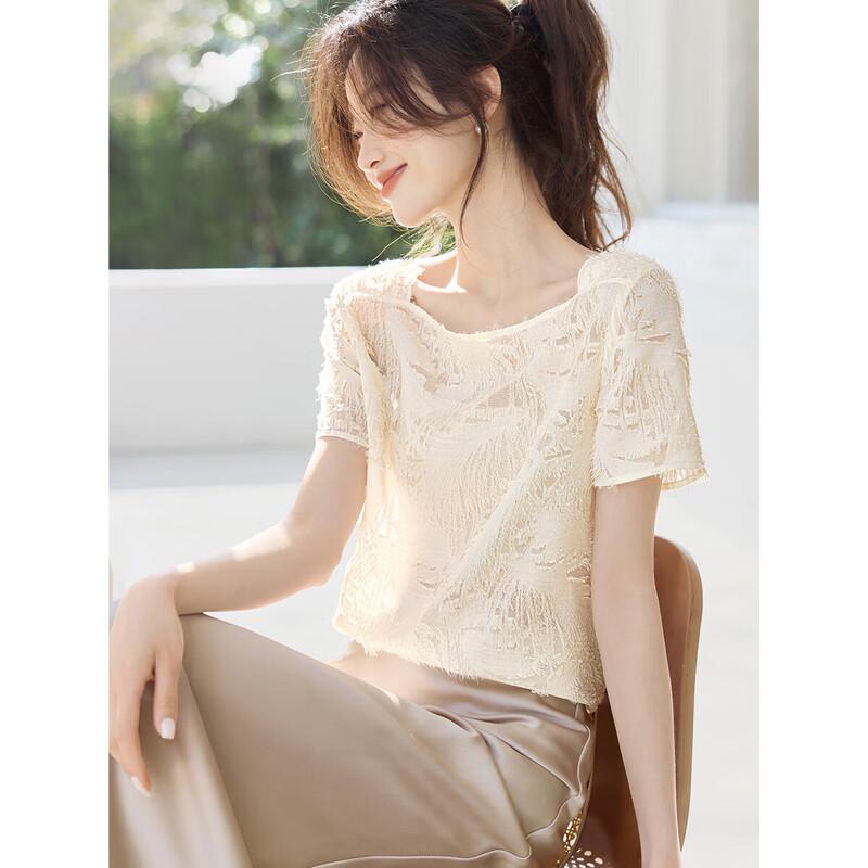 

Mo Han Yi Mei Women s Summer Tassel Textured Off-Shoulder Blouse S