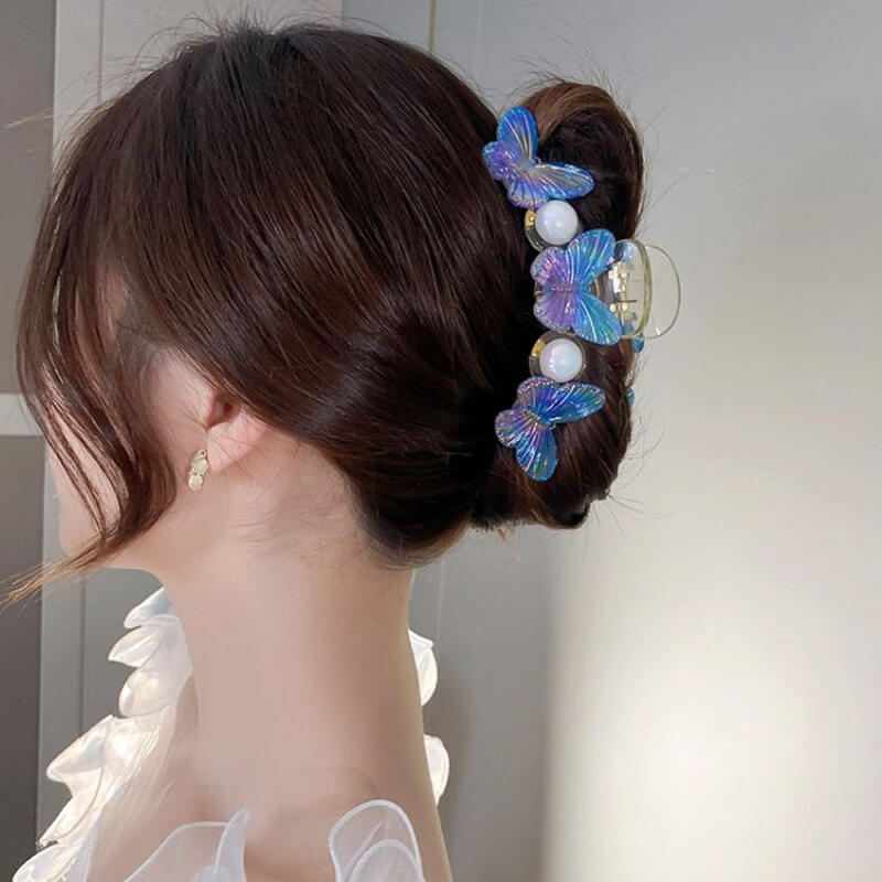 Seedran Hologram Pearl Butterfly Half-Up Hair Clip Blue Hologram