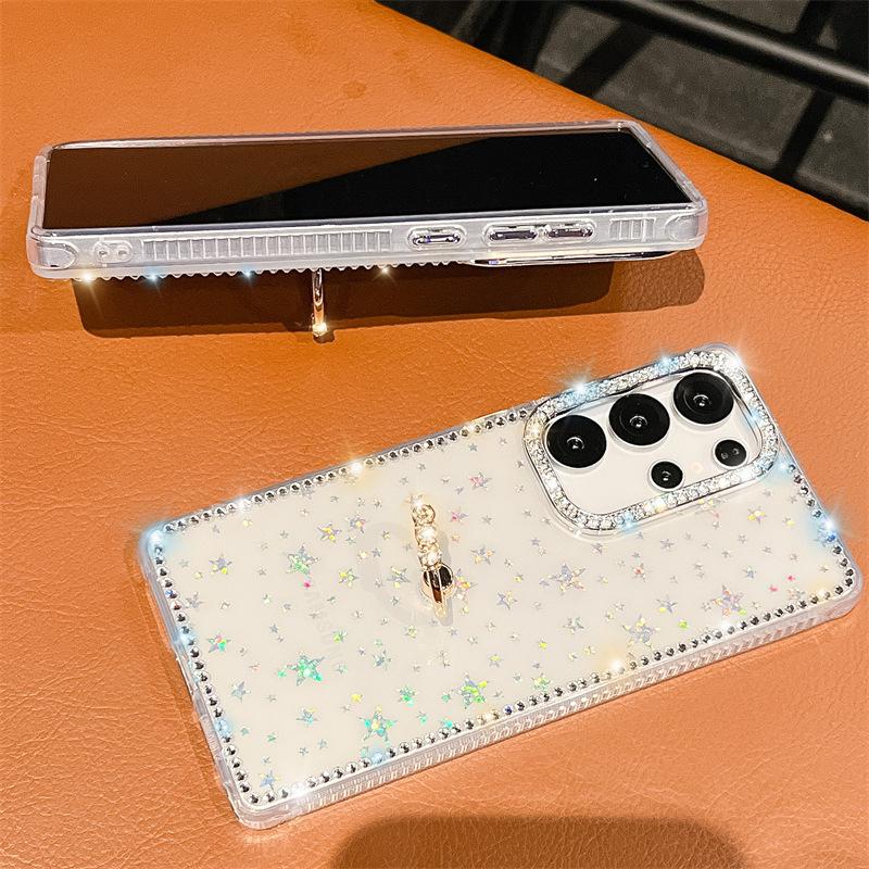 Side Diamond Glitter Powder Imd Hard Shell Suitable for Samsung S25S24S23 Ultra Diamond Ring Buckle Phone Case A16 A56
