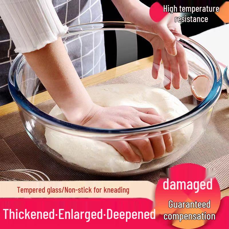 Large Transparent Borosilicate Glass Mixing Bowl: Non-Stick, High Temperature Resistant, Perfect for Salads, Baking, and Egg Beating