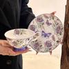 Set Tazza e Sottotazza in Ceramica Floreale con Farfalla, Stile Giardino, con Cucchiaino, Scatola Regalo, 230ml per il Tè del Pomeriggio
