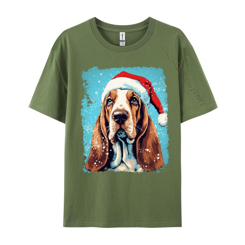Christmas Dog Basset Hound T-Shirt Fashion Tops Tee Tops Hipster Male T Shirts Funny Cool Tee Streetwear Man